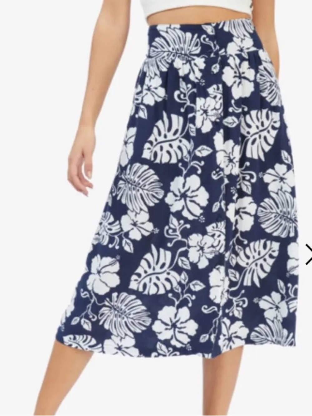 Roxy Never Been Better Navy Blue Floral Midi Skirt